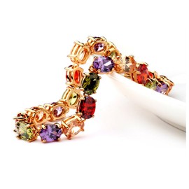 Treasure Bay Elegant Statement Multicolour Oval Shape CZ Crystal Bracelet, Rose Gold Plated Tennis Bracelet for Women (17 Cm)