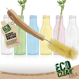 LOLA Bamboo Bottle Brush, 6 Pack, Ergonomic Durable Bamboo Handle, Non Scratch, Easy Storage, Bristles Made from Recycled Soda/Water Bottles