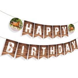 Kristin Paradise Cartel de cumpleaños con texto en inglés "Horse Happy Birthday", cartel de fiesta de vaquero/vaquera, decoraciones temáticas de Kentucky Derby, suministros para baby shower, Bday Kids 1st First Decor