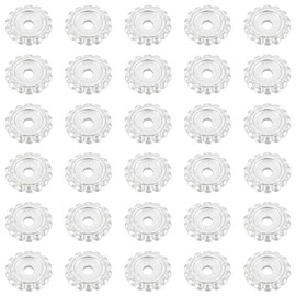 BENECREAT 30pcs S925 Silver Daisy Spacer Bead, 4.5x1mm Silver Round Flower Bead for Jewelry Making, Disc Loose Beads for Earrings, Necklaces, Hole: 1mm