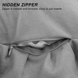 JIUZHEN Throw Pillow Covers with Ruffles, Soft Solid Decorative Velvet Pillow Covers for Couch Sofa Bed, Home Decor Cushion Case for Living Room and Bedroom, Pack of 2, 18 x 18 Inches, Grey