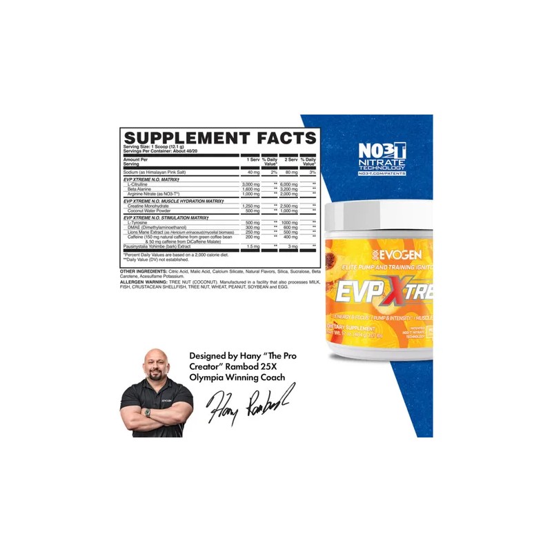 Pre Entreno Evogen Evp Xtreme 40 Servicios Sabor Peach Mango