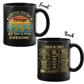 QUPT 60th birthday gifts for men-1964 60th Birthday Mug Gift for Men Women-1964 Old Time Information-60th Birthday Mug- 60 Year Old Birthday Party Decorations, Sixty Birthday Mug