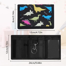 Aucuu Motif Neck Pouch, Children's Purse, Children's Purse with Viewing Window for Hanging, Trifold Wallet, Small, Children's Purse for Boys and Girls, #2 Dinosaurs, Casual