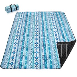 PY SUPER MODE Picnic Blankets Extra Large, Waterproof Foldable Outdoor Beach Blanket Oversized 83x79” Sandproof, 3-Layer Picnic Mat for Camping, Hiking, Travel, Park, Concerts(Teal Boho)