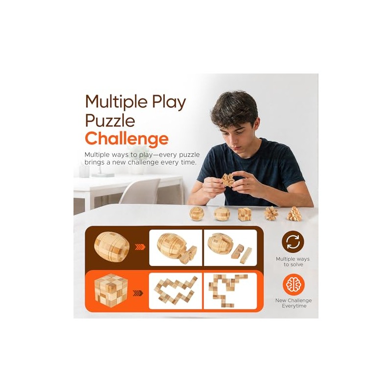 Wooden Brain Teaser Puzzles, 12pcs 3D Brain Teasers for Adults