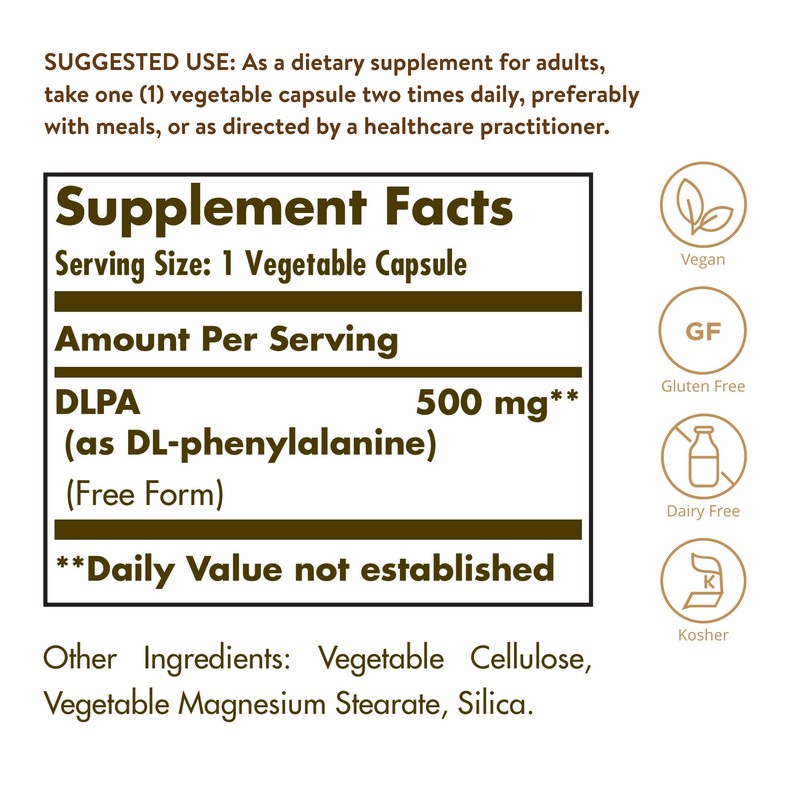 Solgar DLPA 500 mg, 100 Vegetable Capsules - Free Form