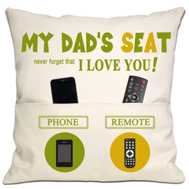 Throw Pillow Cover with Pockets for Dad Daddy Father from Daughter Son Dad Birthday Gift Thanksgiving Gift Father Present (Dad's seat-Pockets)