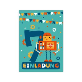 12 Invitation Cards for 7th Birthday Party Boys Robots