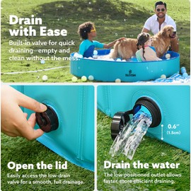 SLOOSH Foldable Dog Kiddie Pool - Portable Hard Plastic Doggie Swimming Pool, Anti-Slip Collapsible Pets Bath Tub Suitable for Kids Indoor Outdoor Backyard Use (63" x 12", Blue)