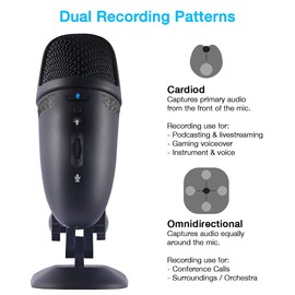 Cyber Acoustics Premium USB Microphone with Dual Recording Patterns - 24-bit Recording Perfect for Podcasting and Vlogging - Compatible with PC and Mac (CVL-2009)