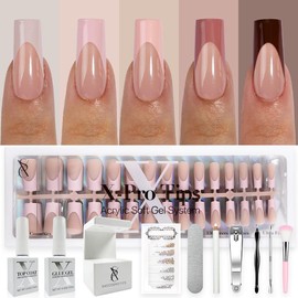 SXC Cosmetics X-Pro Tips French Tip Press On Nails, Skin Tone Series Starter Kit  for DIY Nail Art Nail Polish Polish Gel Extension Nailcare:_ST117KIT-M Square