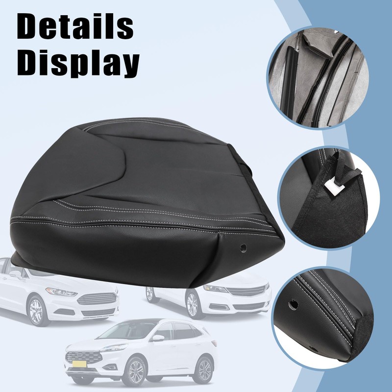 SecosAutoparts Black Leather Driver & Passenger Side Bottom Replacement Seat