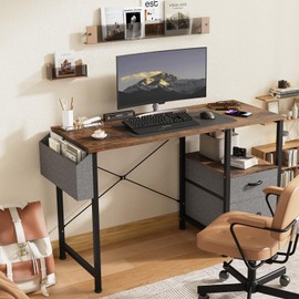 Lkeiyay Rustic Brown Modern Simple 47 Inch Computer Desk, Ideal for Small Spaces,Features File Drawers & Storage Shelf,Reversible Home Office Writing Table with Bag for Bedroom, Teen, Study