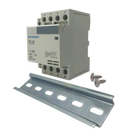 Electrodepot 60 Amp 4 Pole Normally Open Contactor, 110-120V Coil, Motor Load 40A, Lighting 63A Bundle with Slotted Steel Zinc Plated DIN Rail, 35 mm x 6 in – 1 Piece with 2#10 Screws