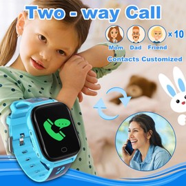 FRLONE Kids Smart Watch Phone - IP67 Smartwatch Boys Girls with Touch Screen 5 Games Camera Alarm SOS Call Digital Watch for 3-13 Years Kids Birthday Gift (Blue)