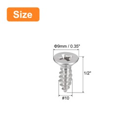 sourcing map #10x1/2" Flat Head Sheet Metal Screws, 25pcs Phillips Drive Wood Screws 304 Stainless Steel Self Tapping Screws