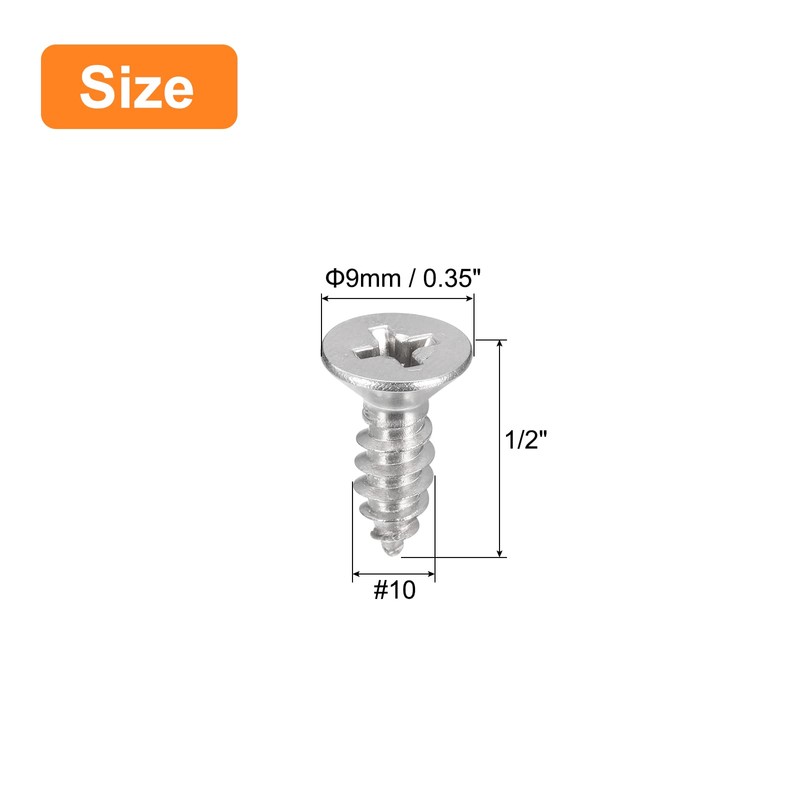 sourcing map #10x1/2" Flat Head Sheet Metal Screws, 25pcs Phillips