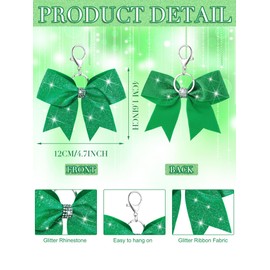 Tondiamo Cheer Bow Keychain Cheer Keychain with Rhinestones Cheerleader Keyrings for Teen Cheerleading Sports Accessory(Glitter Green,16 Pcs)