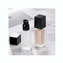 YYNGJCK 2 Pack 40ml/1.4oz Empty Frosted Glass Foundation Bottle, Travel Refillable Square Lotion Pump Bottles for Body Cream Cosmetic Samples Vials Essence Container