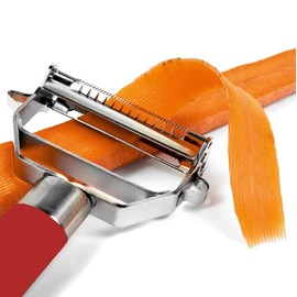 JGR Store Ultra Sharp Stainless Steel Dual Julienne & Vegetable Peeler with Cleaning Brush & Rubber Grip (red)
