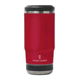 Pour Caddy Chill & Brew, Insulated Can & Bottle Holder, Bluetooth Cup with Speaker, Fits 12 oz Cans, Skinny Cans, Most Bottles & Cold Drinks, Red