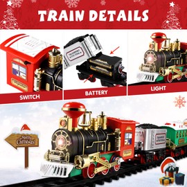 Toyvian Christmas Train Set, Electric Train Toy Train Set Mini Model Train Toy with Sound and Light Battery Powered Kids Toy Train Needs Assemble for Kids Boys& Girls