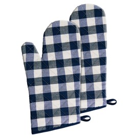 Buffalo Check Oven Mitts, 2 Pack, Navy - 7" x 13" - Quilted Pot Holders are Heat Resistant, Machine Washable & Stain Repellant - Non-Slip for Cooking, Baking & Grilling by Achim Home Decor