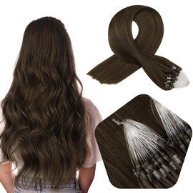 Full Shine Micro Ring Hair Extensions Color 2 Dark Brown Prebonded Micro Link Extensions For Women 14 Inch Soft Real Human Hair 50G/50S