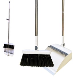 YGNNBC Dieses Set aus Kehrschaufel und Besen mit langem Stiel ist EIN vielseitiges Kehrwerkzeug, und der Winddichte, drehbare Besen mit Langer Stange kehrt effizient den Müll Weg (weiß)