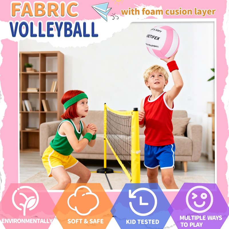 Noetifex Soft Indoor Volleyball, Ultra Soft Fabric Lightweight Volleyball for