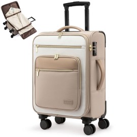 LOVEVOOK Carry on Suitcase 22x14x9 Airline Approved,20 inch Lightweight Waterproof Suitcases with 360° silent swivel wheels, TSA Lock and Compartment, Large Capacity travel Suitcase Beige khaki