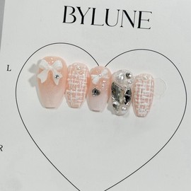 White Tweed Full Stone Handmade Nail Tips Nail Tips - Short Square / 화이트 트위드 풀스톤 수제네일팁 네일팁 - 숏스퀘어