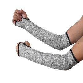 STGOOD Cut Resistant Sleeves with Thumb Hole, Arm Protection Knit Sleeves, Level 5 Protection, Slash Resistant Safety Protective Sleeves, Grey, 1 Pair