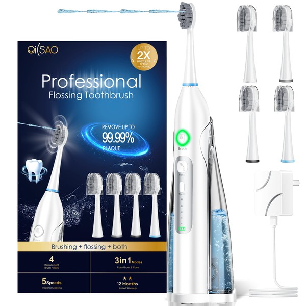 OILSAO Electric Toothbrush with Water Flosser Combo, 3 Sonic Cleaning