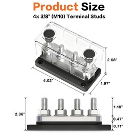 IZTOSS 2Pcs 600 A Bus Bar 3/8" Heavy Duty High Current Power Distribution Block 48 V 4X M10 Module Design Terminal Studs Battery Junction Block for Battery Marine RV Truck