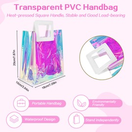 Pack of 10 Iridescent Gift Bags with Handles, 20 x 17 x 10 cm Holographic Bag, Iridescent Handbag, Reusable Gift Bags for Wedding, Shopping, Party, Baby Shower Guest Gift