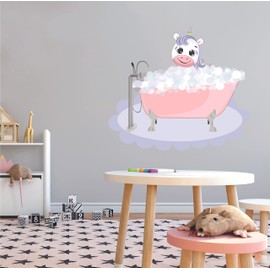 RAINBOW UNICORN - Multicolored Kids Bedroom Nursery Bathroom Rainbow Unicorn Décor Art Sticker Bubble Bath Design Vinyl Wall Decal - Removable Home Art Animal & Bathtub Wall Decoration 30" x 24"