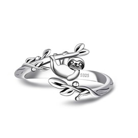 Cute Sloth Rings for Women - 925 Sterling Silver Sloth Rings Cute Animal Ring Adjustable Hypoallergenic Jewelry Birthday Gifts for Women