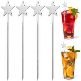 Hemoton 10-Pack 4.7 Inch 304 Stainless Steel Cocktail Picks Star Shaped Fruit Skewers Reusable Appetizer Dessert Food Picks for Party Banquet Home Bar