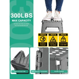 Heimwohl Folding Stool 9 Inch Lightweight Strong and Safe Easy Open with Flap Ideal for Kitchen Bathroom Bedroom Light Grey