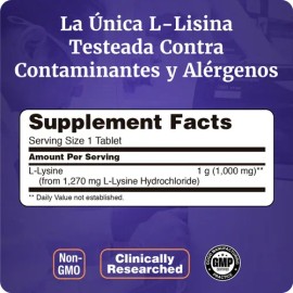 L-lisina 1000mg  Poderoso Aminoácido  100 Tabletas                                                                                                    