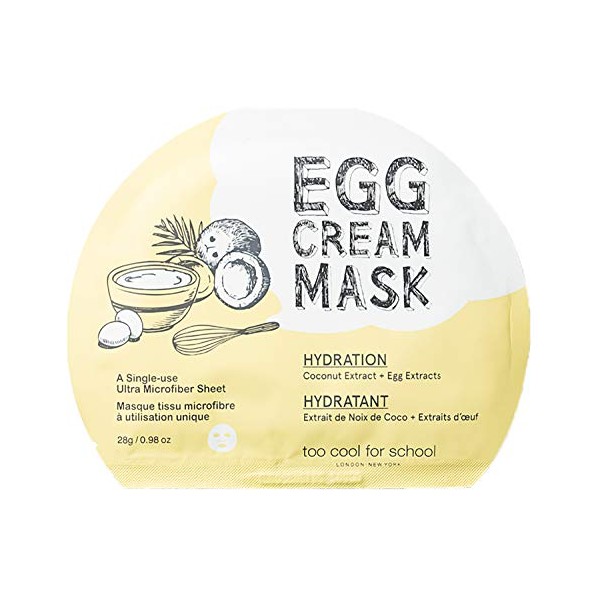 Too Cool for School Egg Cream Mask Hydration 1 Sheet - Microfiber sheet, Egg yolk serum, Egg white serum