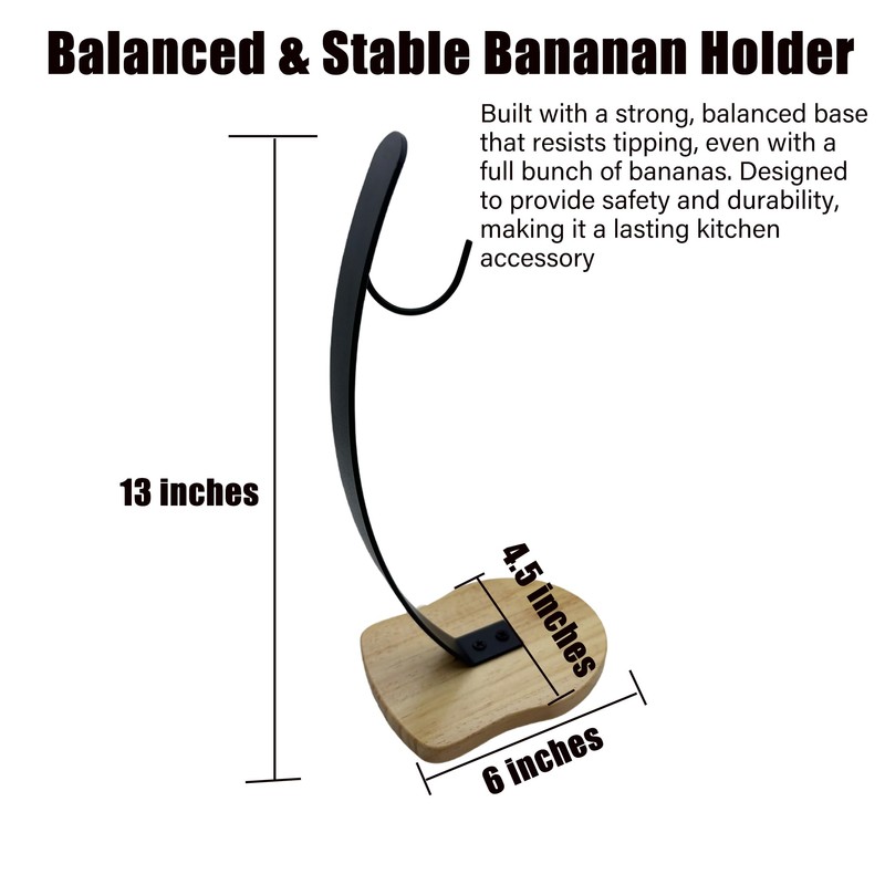 BetLight Solid Banana Hanger/Holder-Wooden Base with Metal Hook Fruit Stand,
