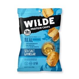 WILDE Chicken Chips Mini Bags - High Protein, Made With Real Chicken, 1.34oz Bags (Sea Salt & Vinegar, 8 Count)