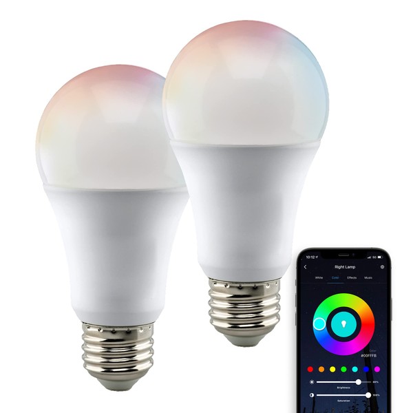 Satco S11275 Starfish A19 WiFi Smart LED Color-Changing Light Bulb, Works with Siri, Alexa, Google Assistant, SmartThings, 2700K-5000K, 2-Pack