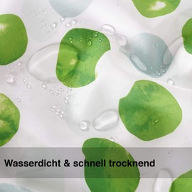 Wolke sieben Premium Shower Curtain, Bathroom Curtain, Polyester, Waterproof, Washable, Anti-Mould, Reinforced Hem with Weighted Band, Set Including 12 Hooks, Metal Eyelets (Green, 180 x 180 cm)
