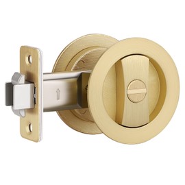 EHOMEWARE 1 Pack Gold Pocket Door Hardware, Keyless Privacy Pocket Door Handles, Bed/Bath Pocket Door Lock, Modern Round Sliding/Bifold Door Hardware, Heavy Duty Recessed Door Knob
