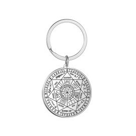 Amaxer Seven Archangels Metatrons Cube St. Michael Enochian Angel Pentagram Protection Amulet Statement Chain Keyring Geometric Circle Stainless Steel Keychain for Unisex (Seven Archangels-S)