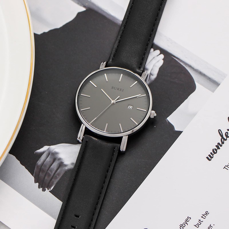 BUREI Stylish Men's Watches Minimalist Ultra Slim Date Large Face